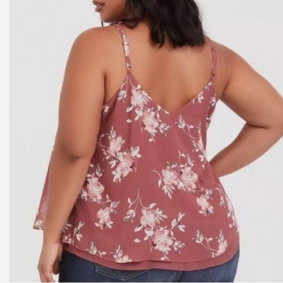 Torrid Brand Size 0 Sophie Chiffon Strappy Swing Cami Blouse Floral Mauve - Picture 2 of 5